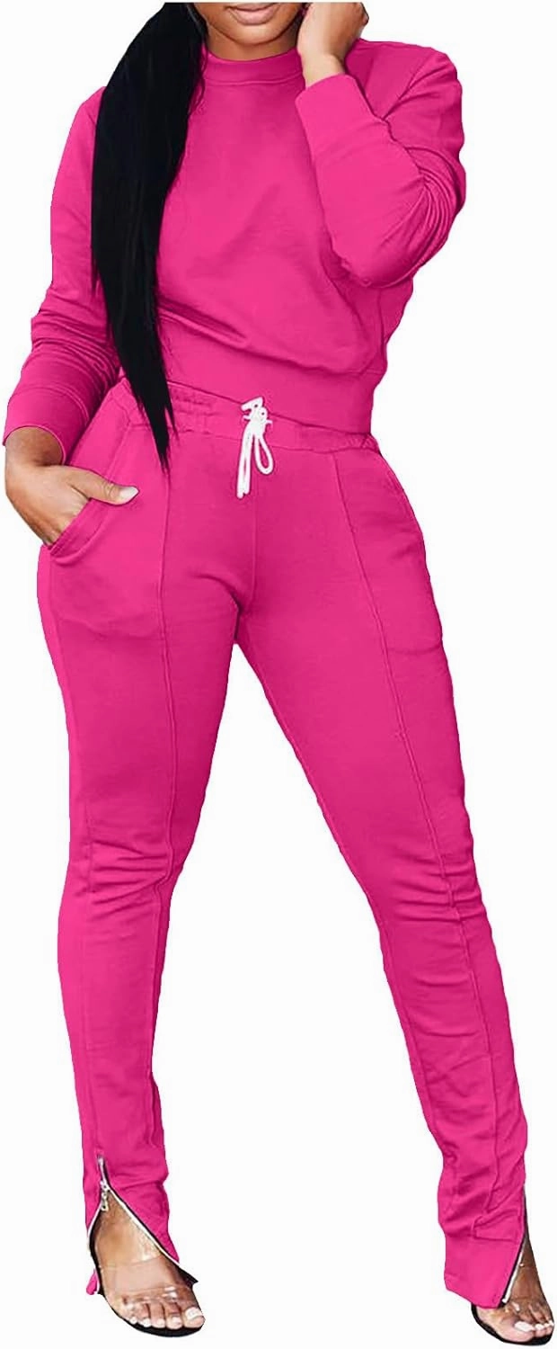Stessotudo Women’s Two Piece Outfits Casual Solid Jogger Pant Sets with Pocket Long Sleeve Sweatshirt Trendy Comfy Loungewear