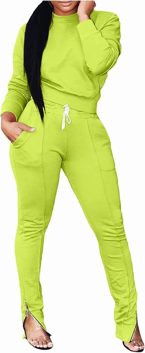 Stessotudo Women’s Two Piece Outfits Casual Solid Jogger Pant Sets with Pocket Long Sleeve Sweatshirt Trendy Comfy Loungewear