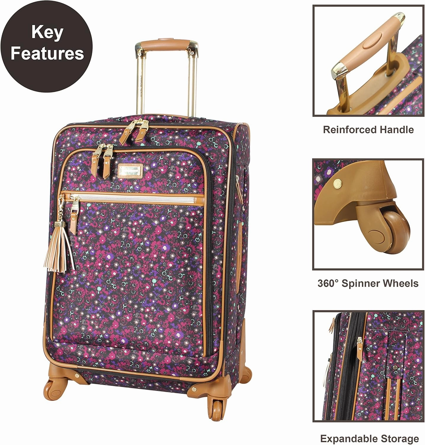 Steve Madden Designer-Gepckkollektion 4-teiliges Softside-Koffer-Set Reise-Set enthlt eine Tragetasche, 50,8 cm Handgepck, 61 cm und 71,1 cm Karierte Koffer