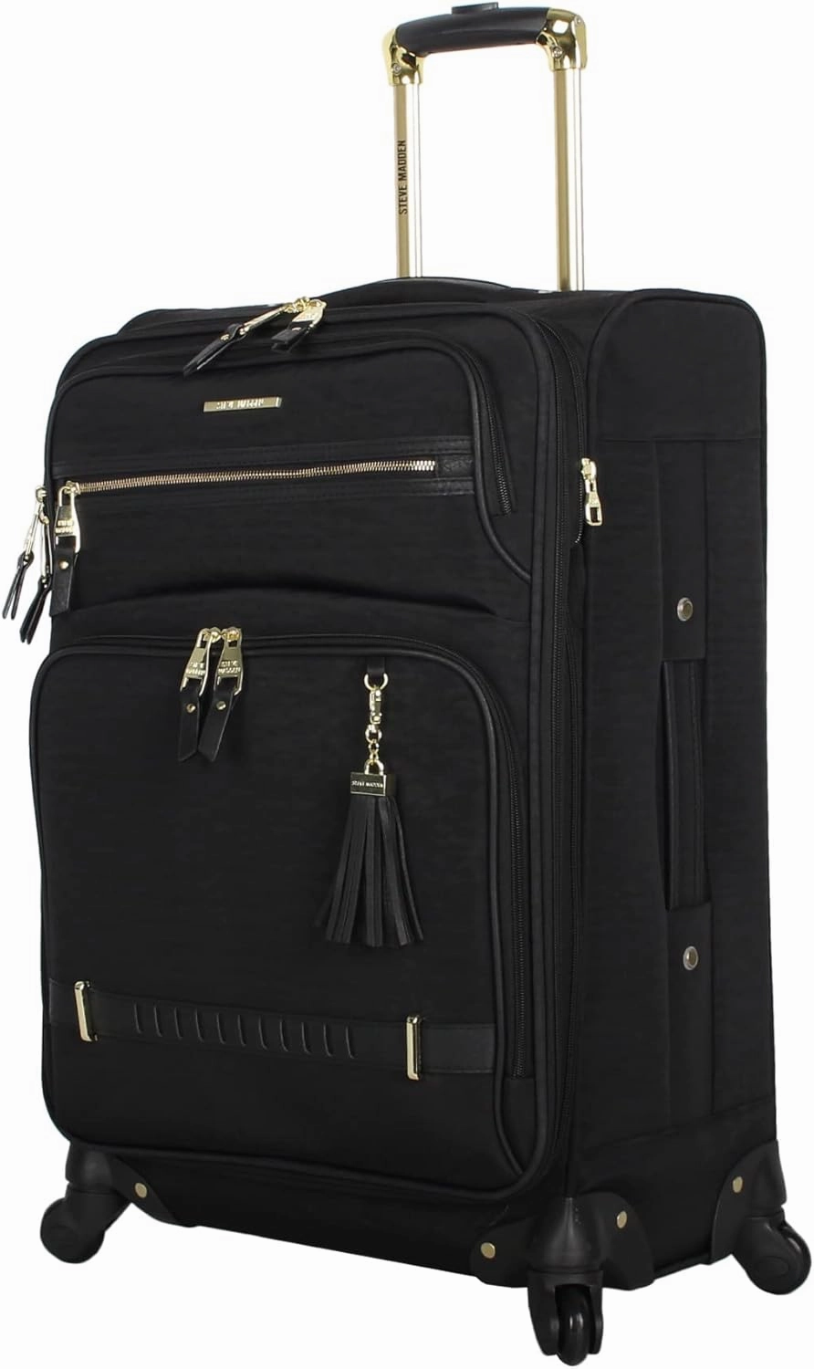 Steve Madden Designer Luggage Collection - 3 Piece Softside Expandable Lightweight Spinner Suitcase Set - Travel Set includes 20 Inch Carry on, 24 Inch & 28-Inch Checked Suitcases (Black Grey)