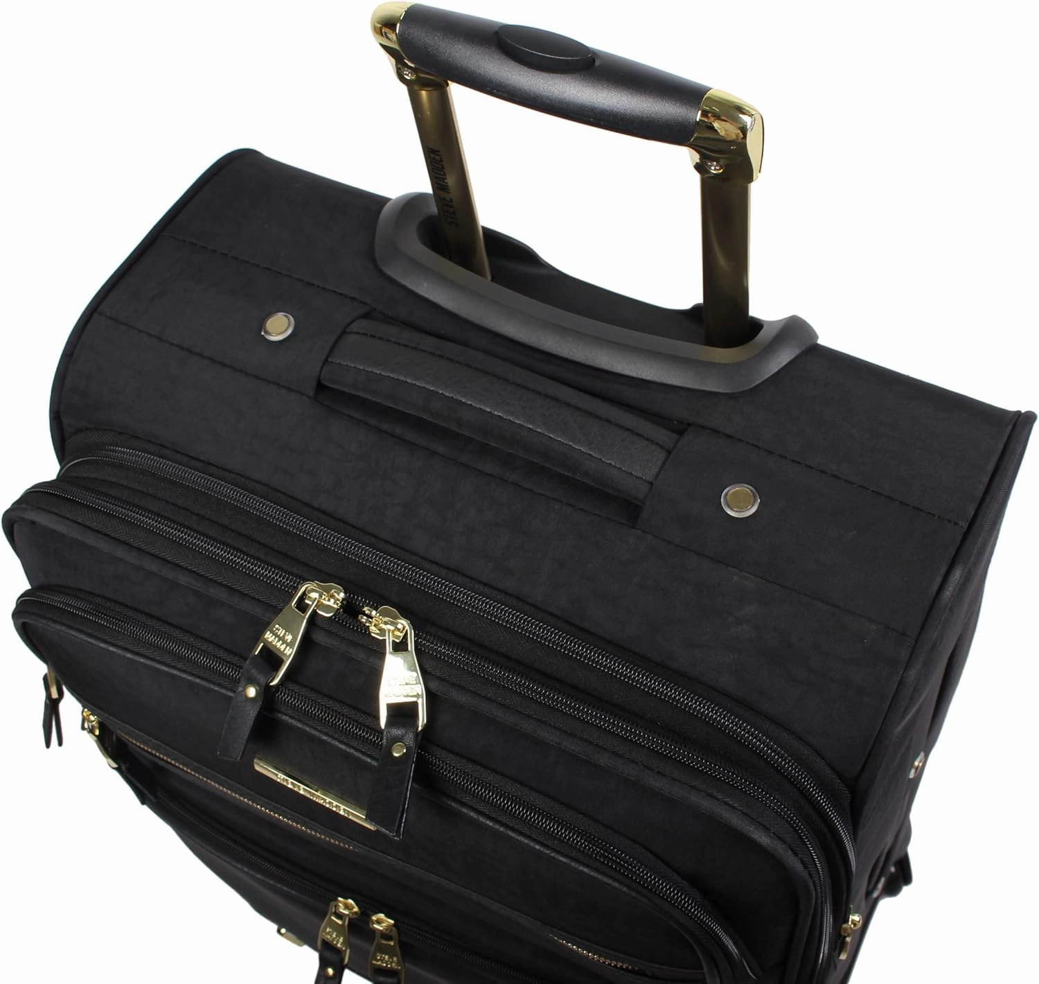 Steve Madden Designer Luggage Collection - 3 Piece Softside Expandable Lightweight Spinner Suitcase Set - Travel Set includes 20 Inch Carry on, 24 Inch & 28-Inch Checked Suitcases (Black Grey)