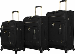 Steve Madden Designer Luggage Collection - 3 Piece Softside Expandable Lightweight Spinner Suitcase Set - Travel Set includes 20 Inch Carry on, 24 Inch & 28-Inch Checked Suitcases (Black Grey)