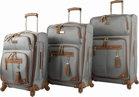 Steve Madden Designer Luggage Collection - 3 Piece Softside Expandable Lightweight Spinner Suitcase Set - Travel Set includes 20 Inch Carry on, 24 Inch & 28-Inch Checked Suitcases (Harlo Gray)