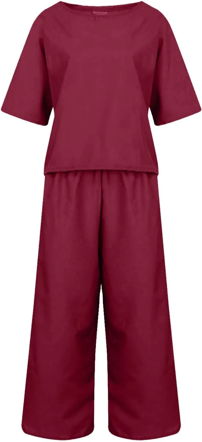 Summer 2 Piece Sets For Women 2024 Casual Loose Tops & Wide Leg Pants Matching Lounge Set Linen Beach Vacation Outfits