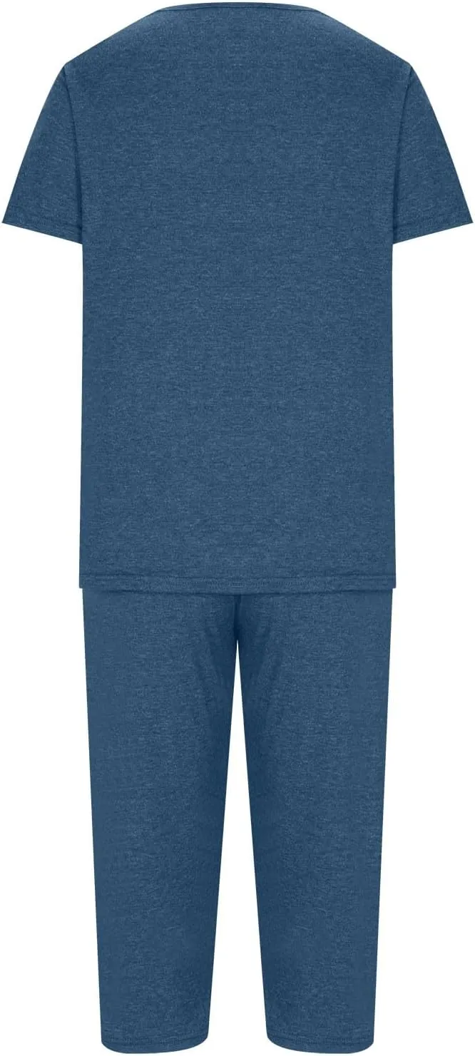 Summer Two Piece Sets For Women Casual Tee Shirts Wide Leg Capri Pants Matching Sets Outfits Comfy Soft Sweatsuit Set