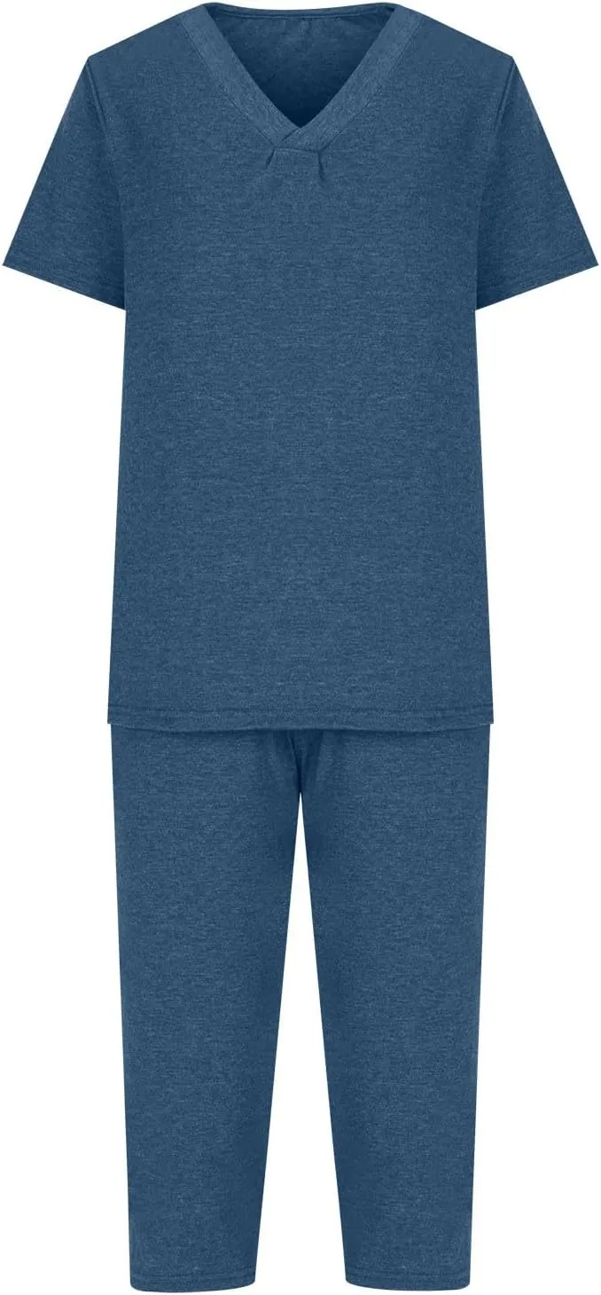 Summer Two Piece Sets For Women Casual Tee Shirts Wide Leg Capri Pants Matching Sets Outfits Comfy Soft Sweatsuit Set