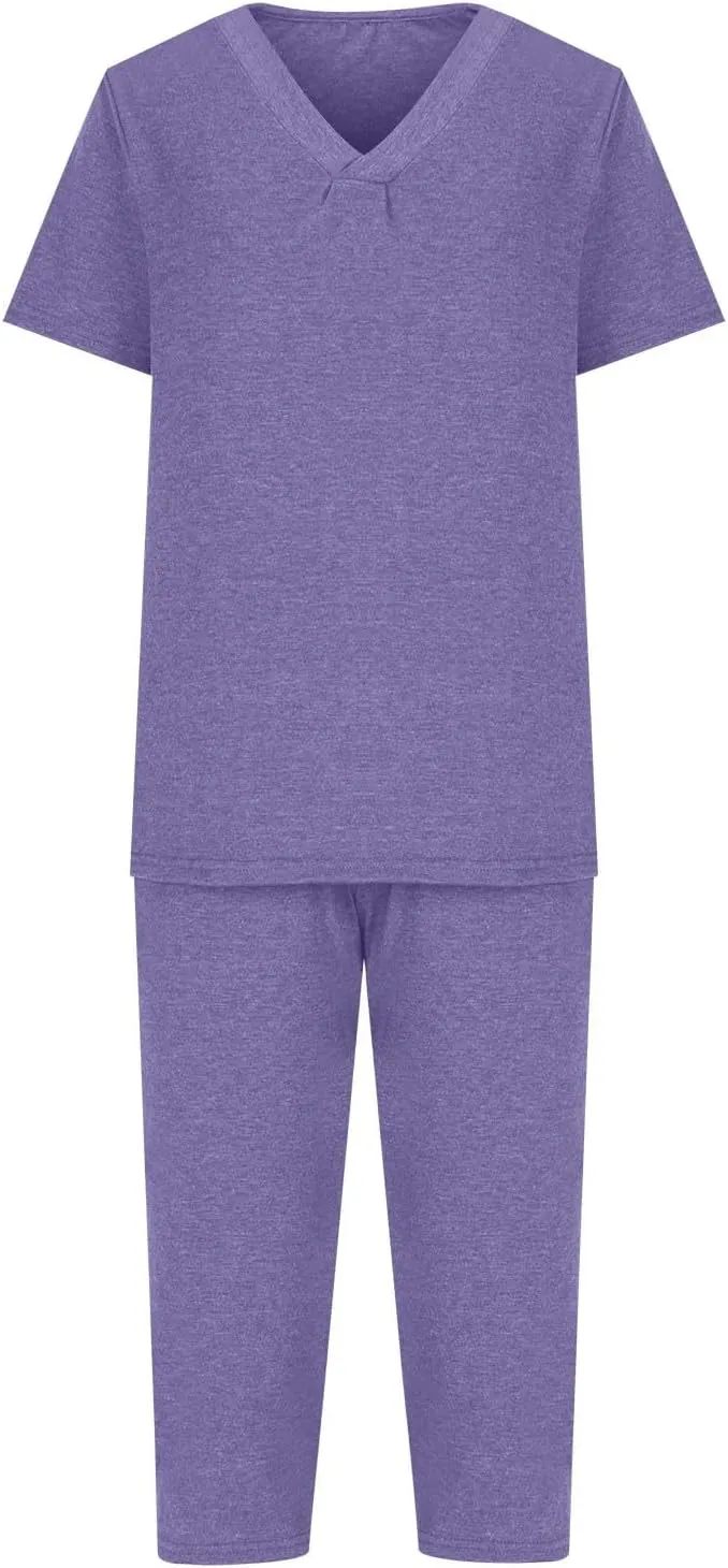 Summer Two Piece Sets For Women Casual Tee Shirts Wide Leg Capri Pants Matching Sets Outfits Comfy Soft Sweatsuit Set