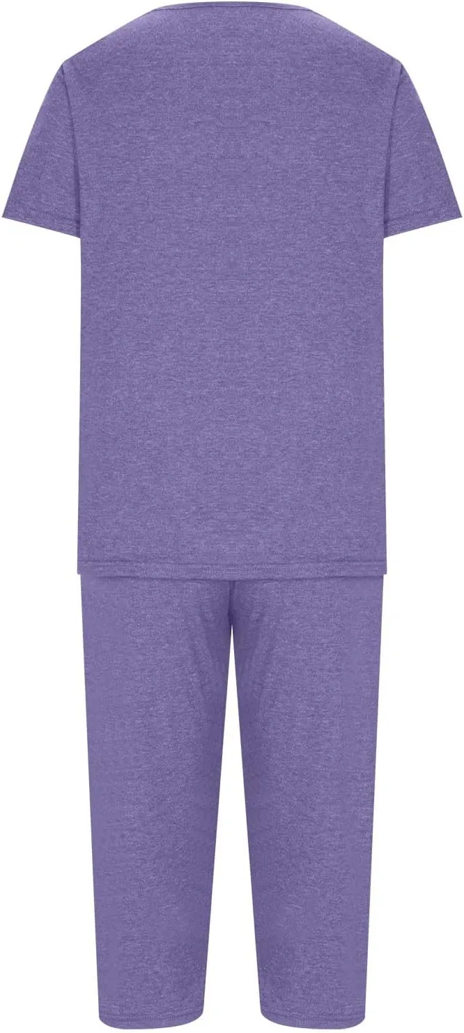 Summer Two Piece Sets For Women Casual Tee Shirts Wide Leg Capri Pants Matching Sets Outfits Comfy Soft Sweatsuit Set