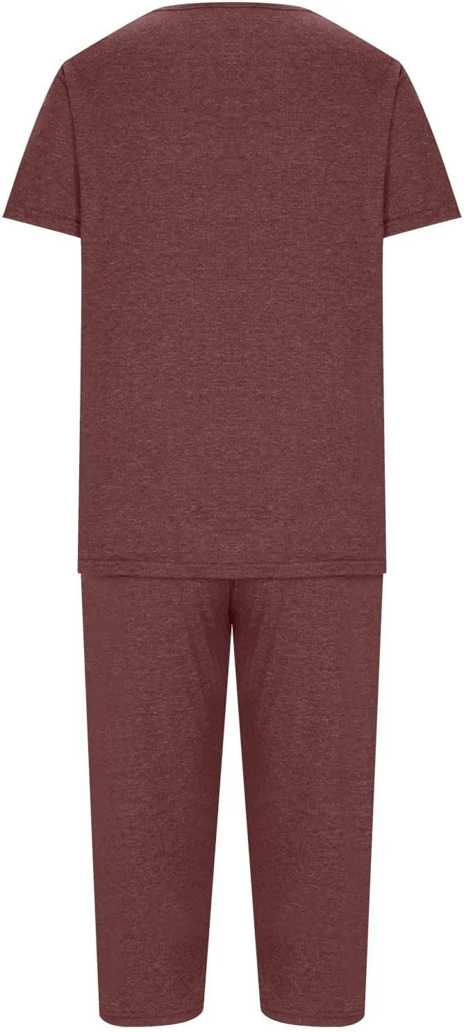 Summer Two Piece Sets For Women Casual Tee Shirts Wide Leg Capri Pants Matching Sets Outfits Comfy Soft Sweatsuit Set