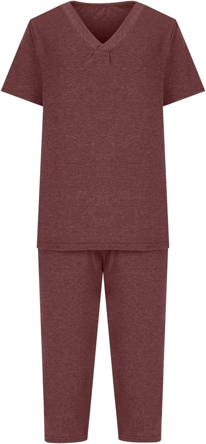 Summer Two Piece Sets For Women Casual Tee Shirts Wide Leg Capri Pants Matching Sets Outfits Comfy Soft Sweatsuit Set