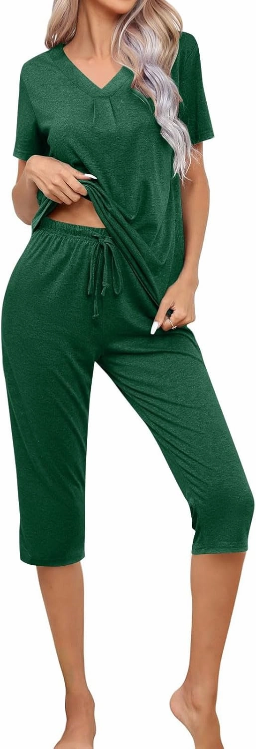 Summer Two Piece Sets For Women Casual Tee Shirts Wide Leg Capri Pants Matching Sets Outfits Comfy Soft Sweatsuit Set