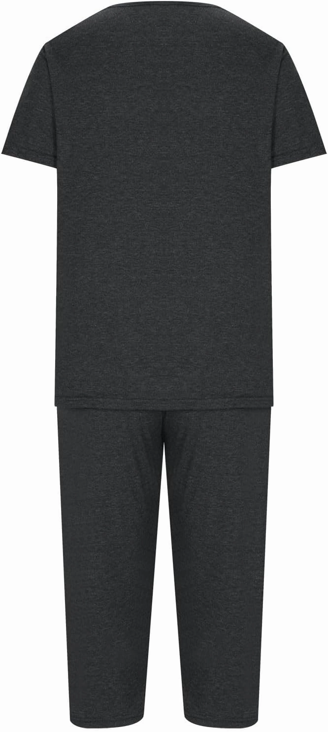 Summer Two Piece Sets For Women Casual Tee Shirts Wide Leg Capri Pants Matching Sets Outfits Comfy Soft Sweatsuit Set