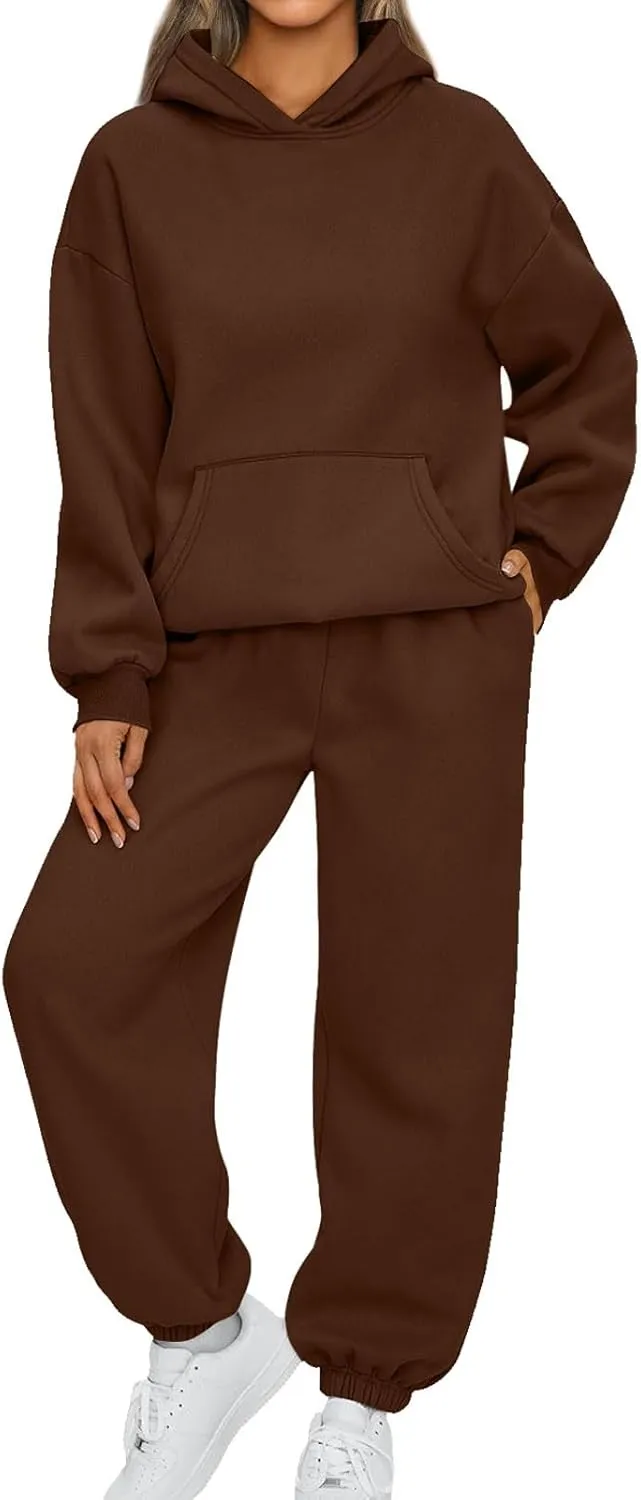 Sweat Suits for Womens 2 Piece 2025 Long Sleeve Hooded Sweatshirt and Jogging Pants Outfits Lounge Sets Fall Clothing