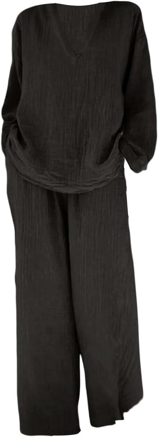 Sweatsuit for Women Long Sleeve Crop Tops Fold Over Yoga Pants Matching Casual Sweatsuits Short Sleeve Tracksuit
