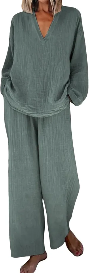 Sweatsuit for Women Long Sleeve Crop Tops Fold Over Yoga Pants Matching Casual Sweatsuits Short Sleeve Tracksuit