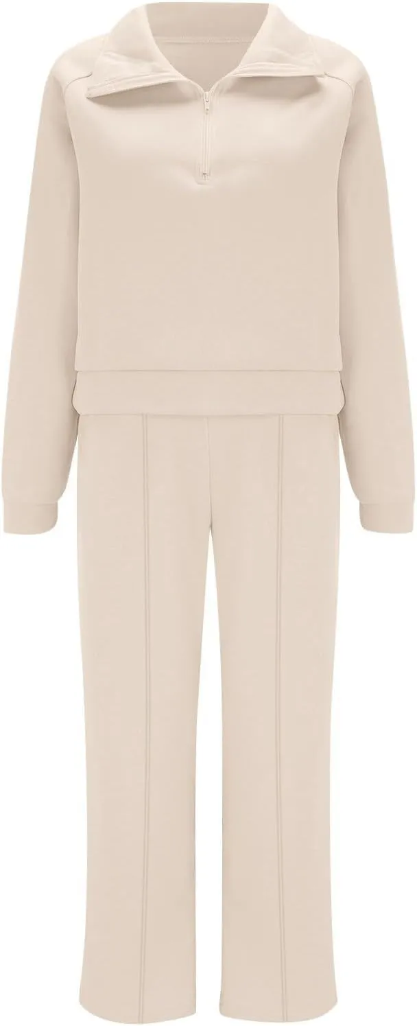Sweatsuit for Women Long Sleeve Crop Tops Fold Over Yoga Pants Matching Casual Sweatsuits Short Sleeve Tracksuit