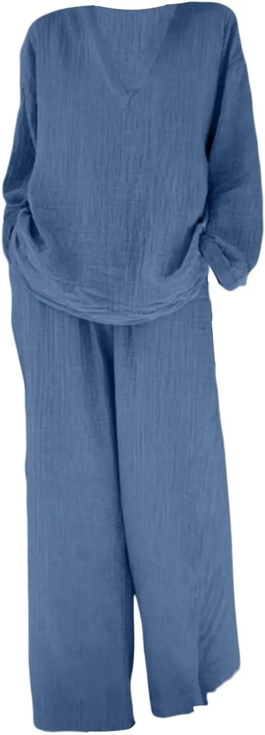 Sweatsuit for Women Long Sleeve Crop Tops Fold Over Yoga Pants Matching Casual Sweatsuits Short Sleeve Tracksuit