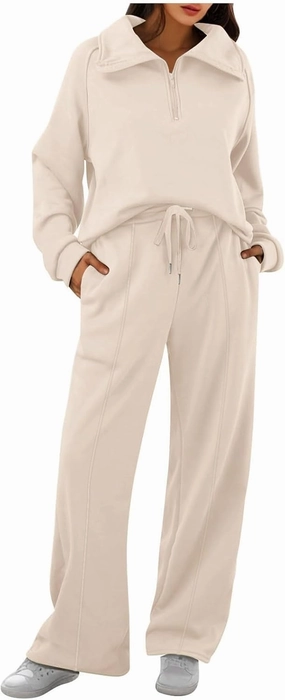 Sweatsuit for Women Long Sleeve Crop Tops Fold Over Yoga Pants Matching Casual Sweatsuits Short Sleeve Tracksuit