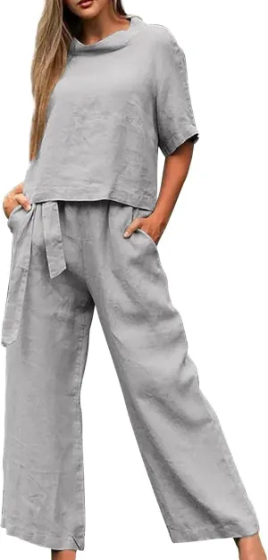 Sweatsuits for Women Set 2 Piece Trade Casual Solid Color Slim Fit Short Sleeved Oversized Sweatshirt Sweatpants