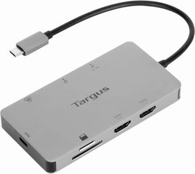 Targus® USB-C Dual HDMI™ Travel Dock, 4-1/2"H x 3" W x 7/8" D, Silver, DSU200TT
