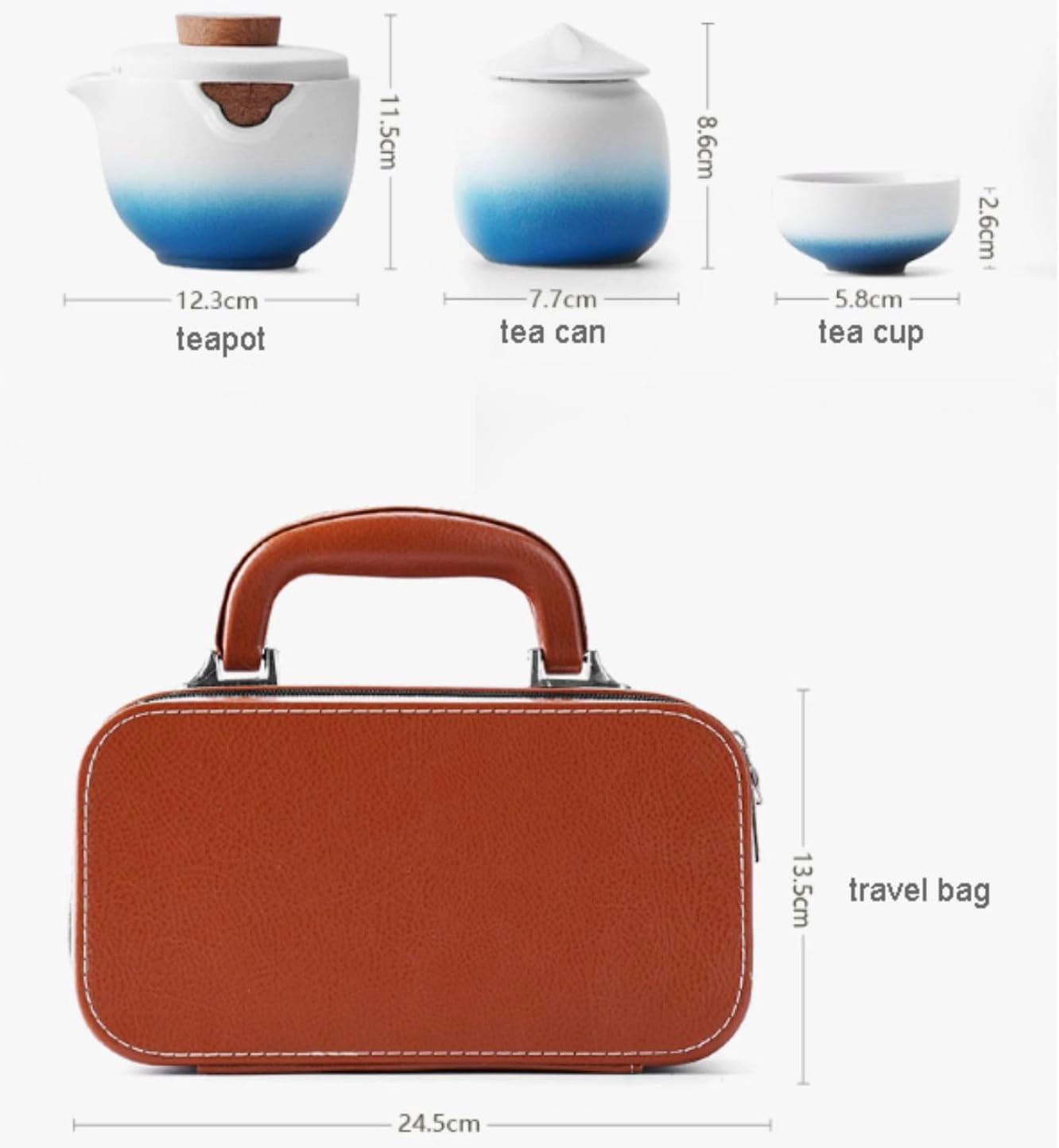 Tea Sets Black Pottery Travel Tea Set 6 Piece Mini Tea Cup Set Chinese Gongfu Tea Set with Leather Bag Suitable for Office, Picnic, Home Teapot