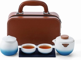 Tea Sets Black Pottery Travel Tea Set 6 Piece Mini Tea Cup Set Chinese Gongfu Tea Set with Leather Bag Suitable for Office, Picnic, Home Teapot