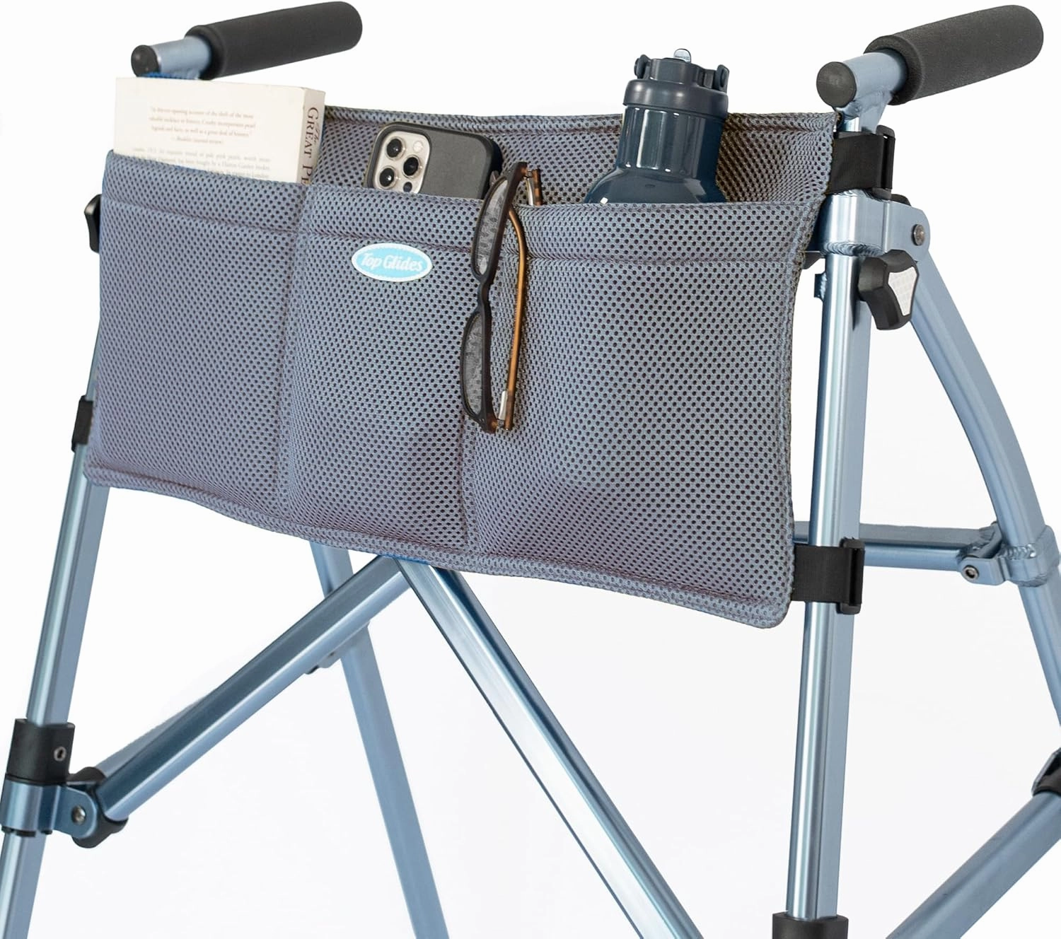 Top Glides 5-Pocket Carry-All Pouch for Stander Folding Walkers (Gray)