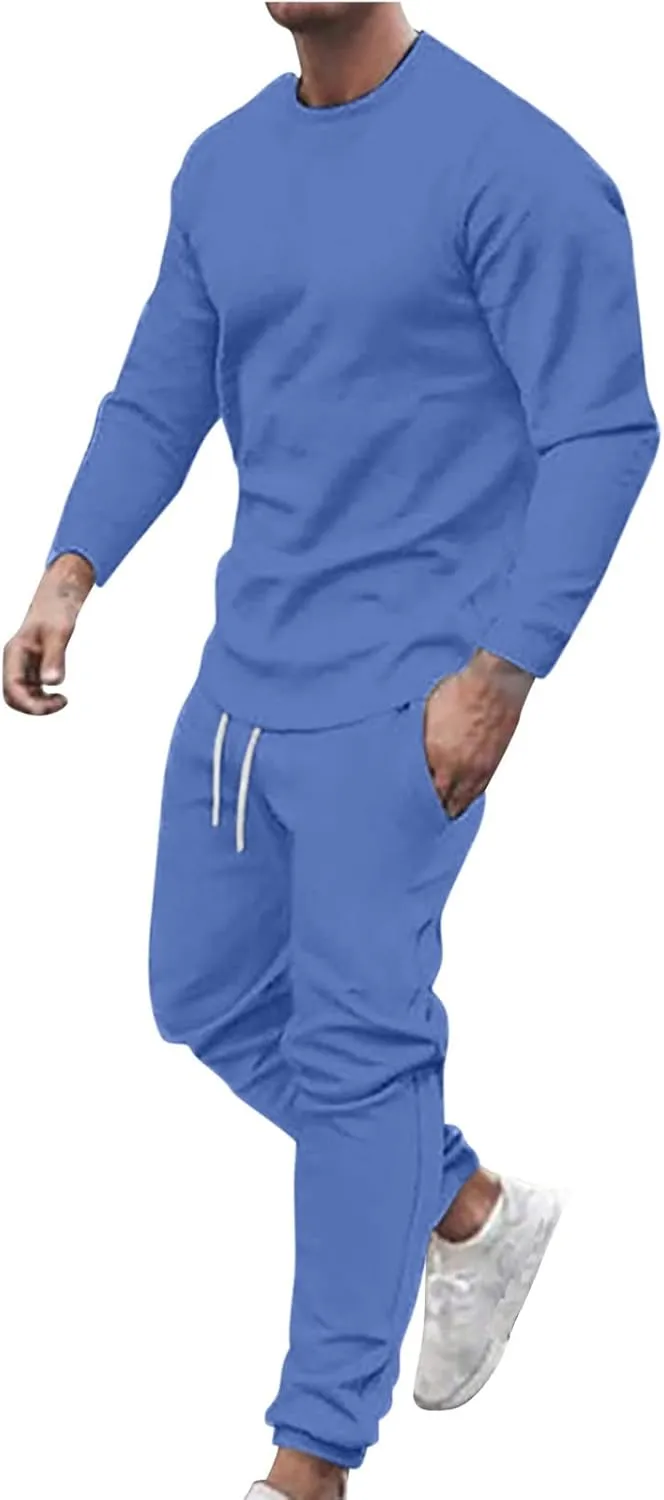 Track Suit for Men Set Athletic Jogging Sweatsuit Casual Crewneck Sweatshirts Pullover and Pants 2 Piece Outfits