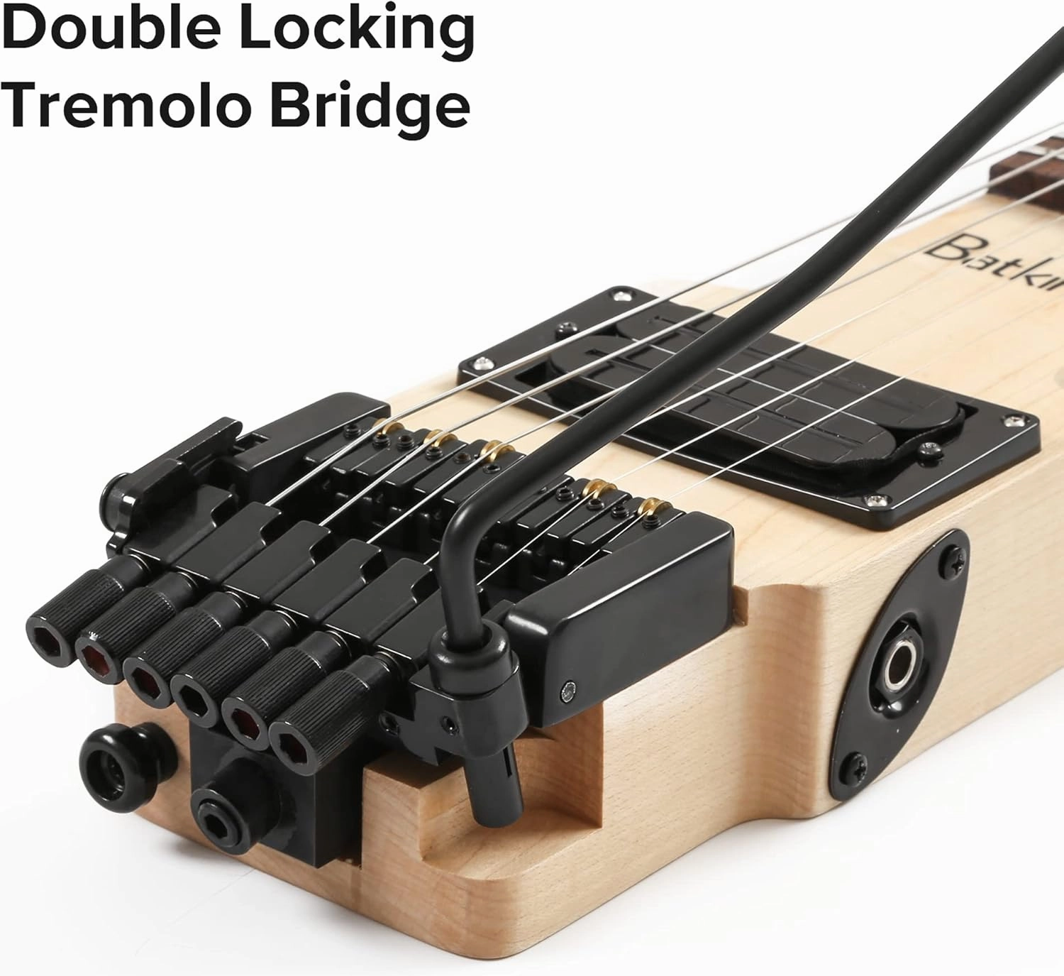 Travel Electric Guitar Headless 6 String Guitar One-piece Canada maple neck through body design Double Locking Tremolo Bridge with Gigbag