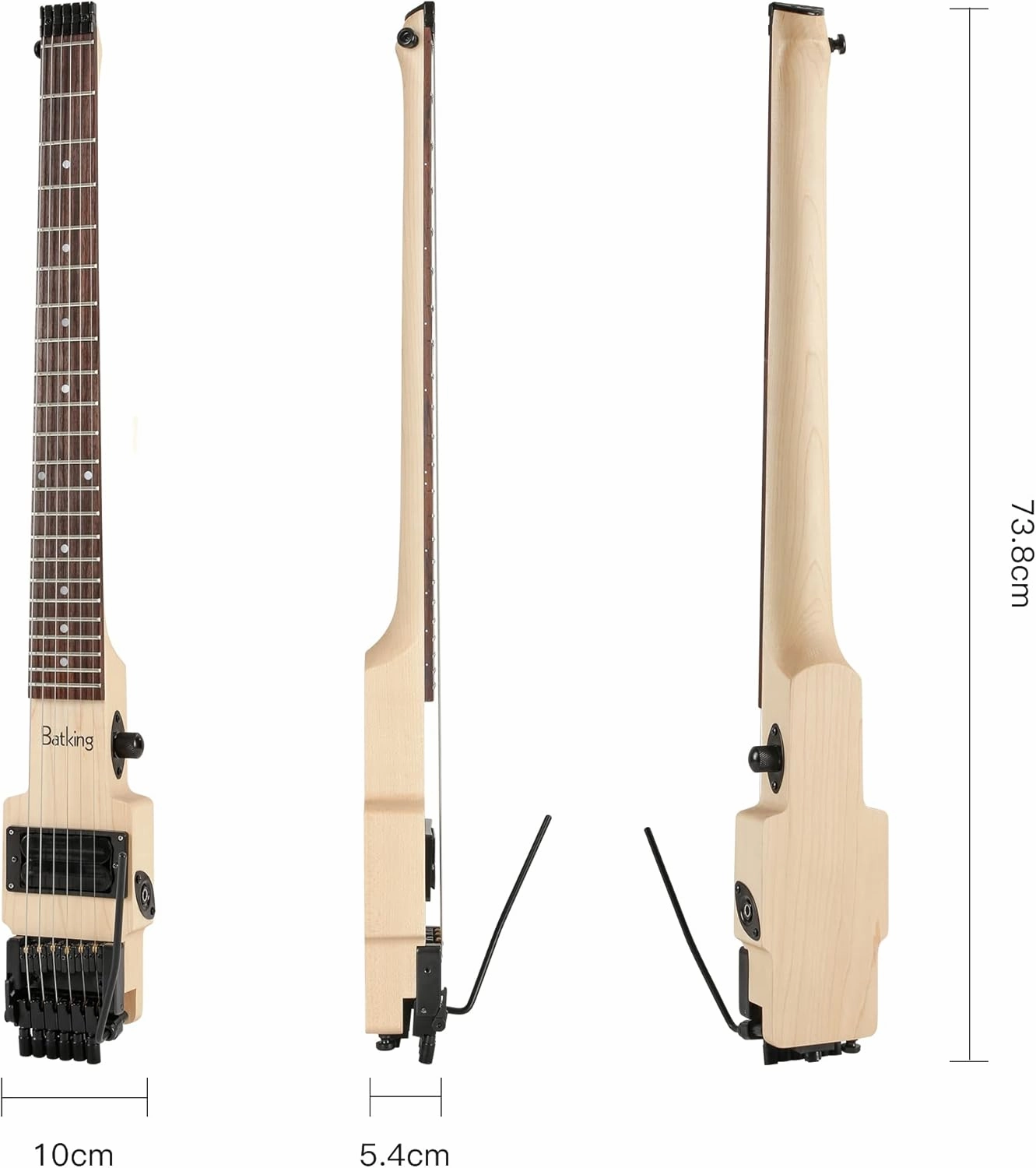 Travel Electric Guitar Headless 6 String Guitar One-piece Canada maple neck through body design Double Locking Tremolo Bridge with Gigbag