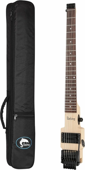 Travel Electric Guitar Headless 6 String Guitar One-piece Canada maple neck through body design Double Locking Tremolo Bridge with Gigbag