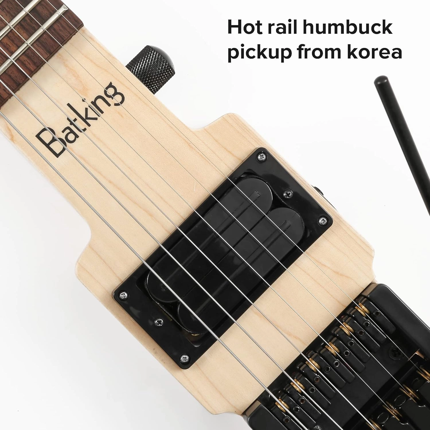 Travel Electric Guitar Headless 6 String Guitar One-piece Canada maple neck through body design Double Locking Tremolo Bridge with Gigbag