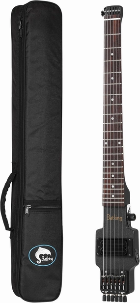 Travel Guitar Electric, Headless Guitar 6 Strings One-piece Canada Maple Neck Through Body Design Brass Fix Bridge with Gigbag
