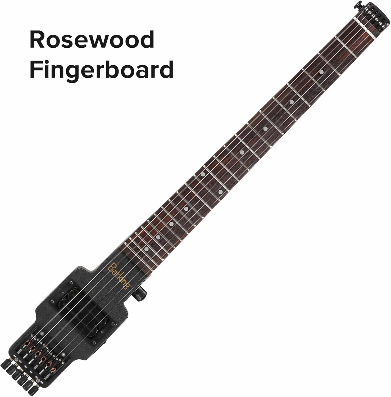 Travel Guitar Electric, Headless Guitar 6 Strings One-piece Canada Maple Neck Through Body Design Brass Fix Bridge with Gigbag
