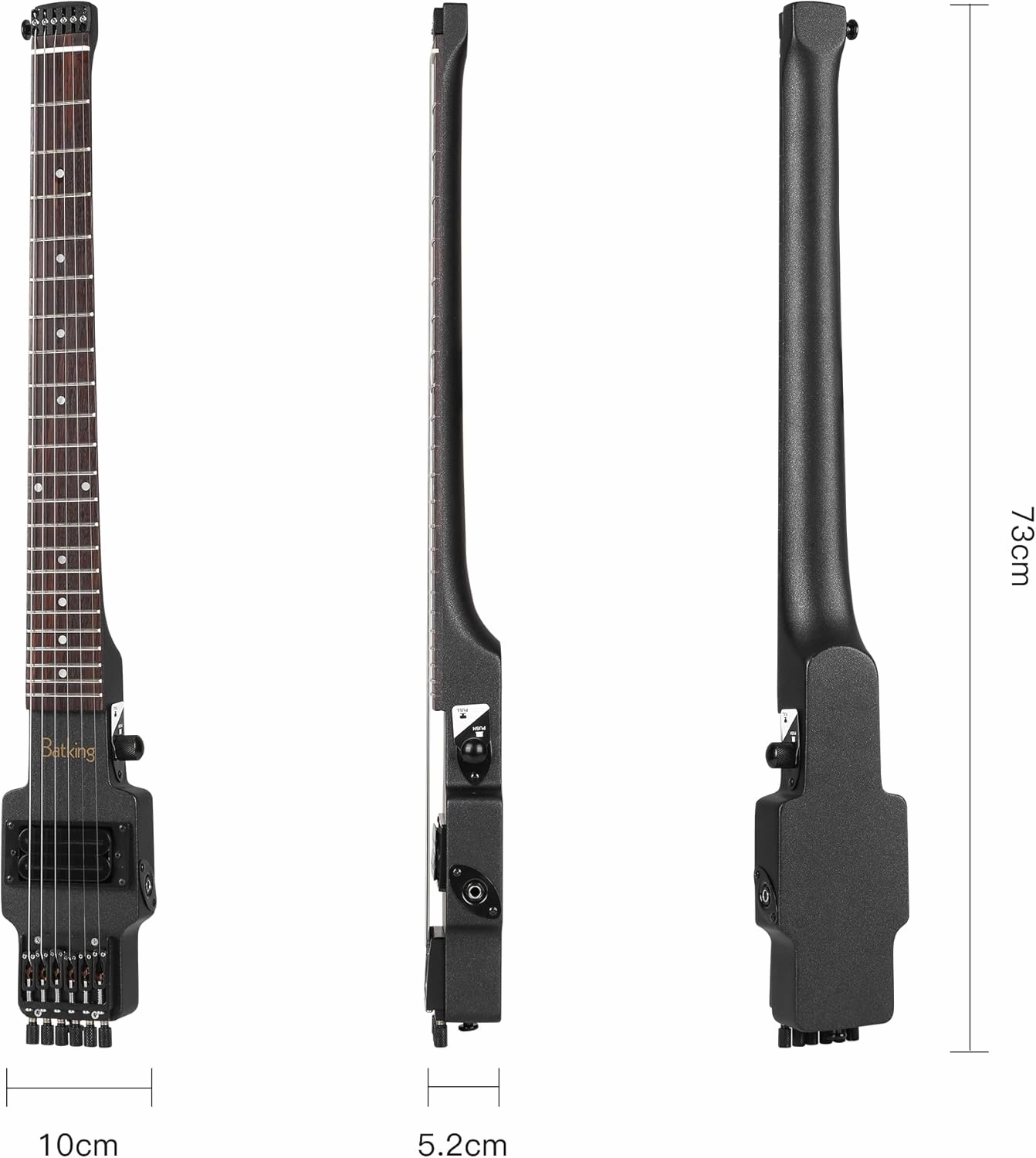 Travel Guitar Electric, Headless Guitar 6 Strings One-piece Canada Maple Neck Through Body Design Brass Fix Bridge with Gigbag