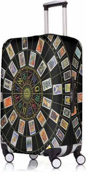 Travel Luggage Cover Astrology Wheel And Tarot Suitcase Protector   Travel Luggage Tags Bag Tags Elastic Fits 18-21 Inch Luggage-Small