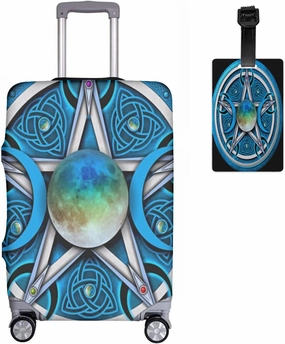 Travel Luggage Cover Blue Celtic Pagan Pentacle Wiccan Suitcase Protector   Travel Luggage Tags Bag Tags Elastic Fits 29-32 Inch Luggage- X-Large