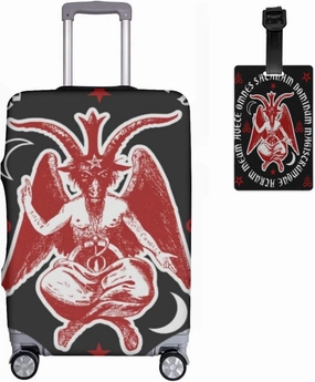 Travel Luggage Cover Occult Satan Baphomet Goat Pentagram Suitcase Protector   Travel Luggage Tags Bag Tags Elastic Fits 18-21 Inch Luggage-Small