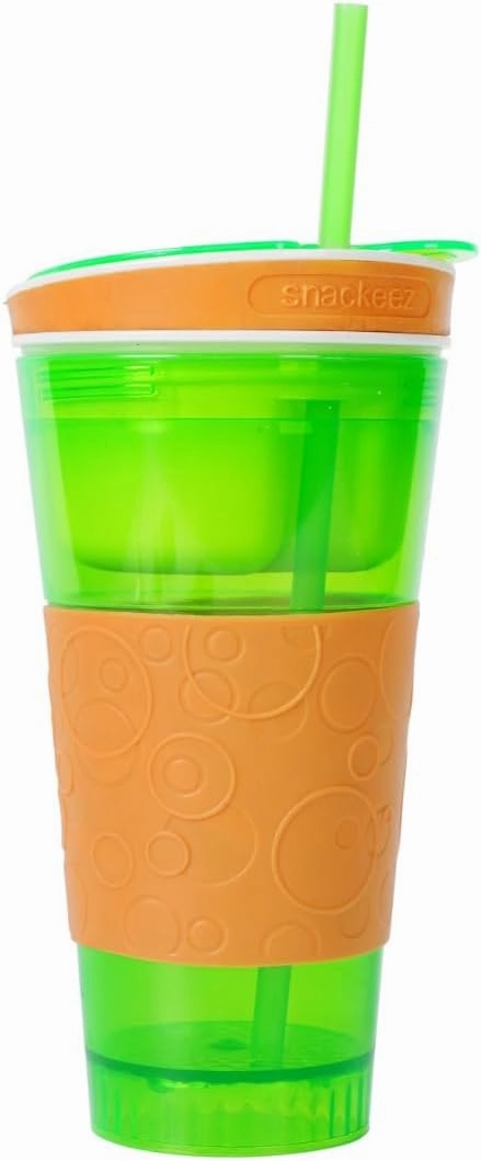 Travel Snack & Drink Cup with Straw,16 oz, Green Brand
