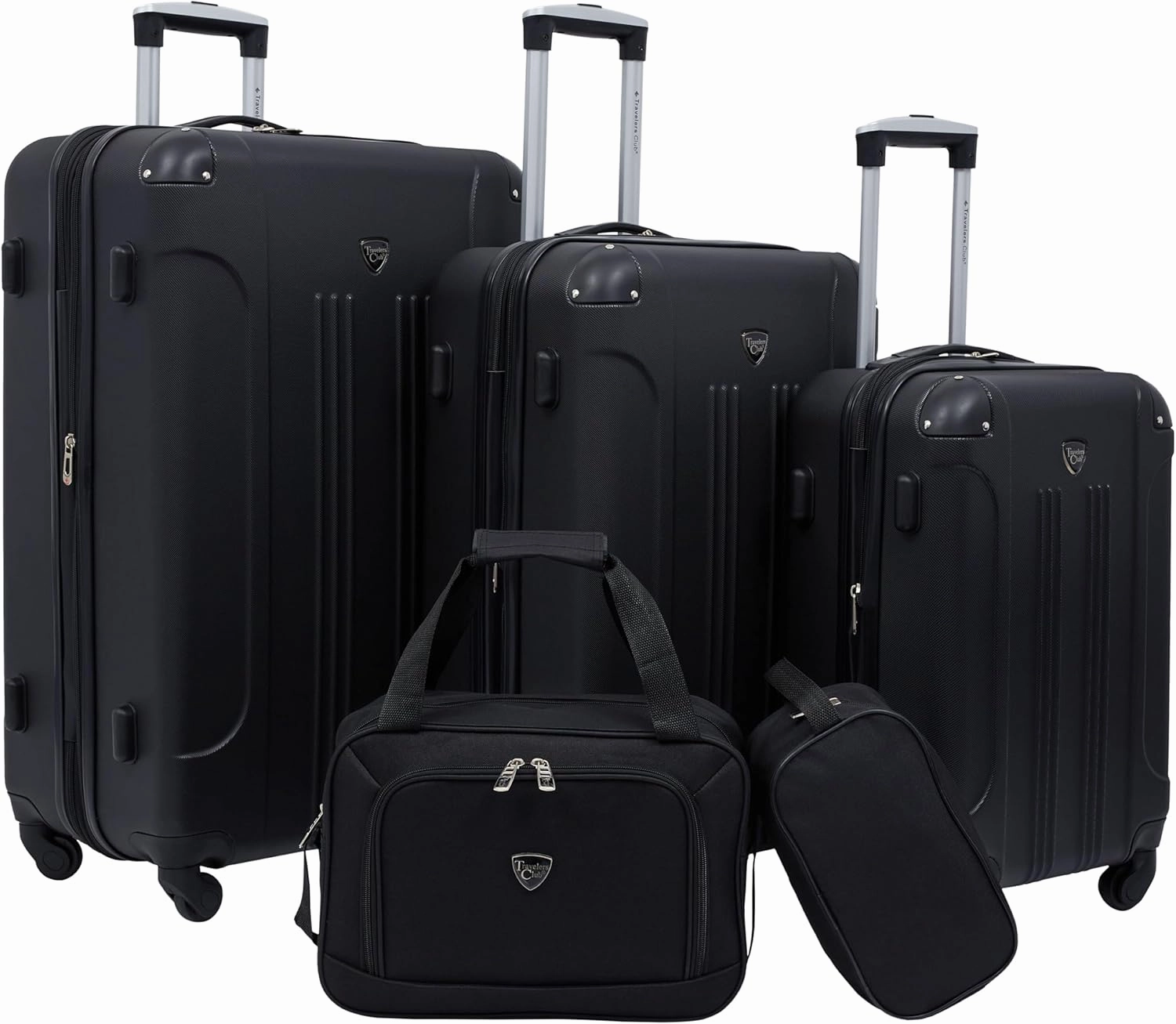 Travelers Club Chicago Hardside Expandable Spinner Luggage, Black, 5 Piece Set