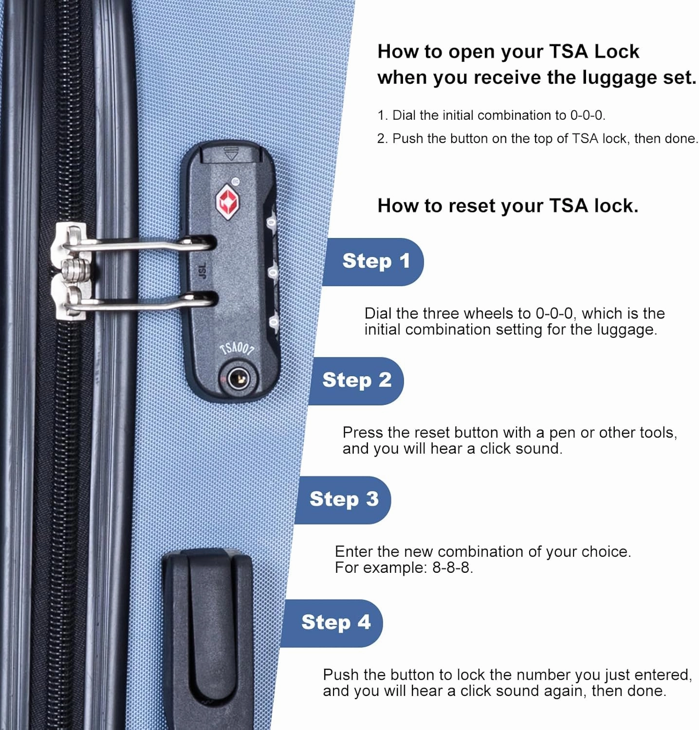 Travelhouse 4 Piece Luggage Sets Travel Suitcase, Large Capacity Lightweight Luggage Sets with TSA Lock & Spinner Wheels, Clearance Carry On Luggage Suitcase Set (BLUE, 4 piece luggage set)