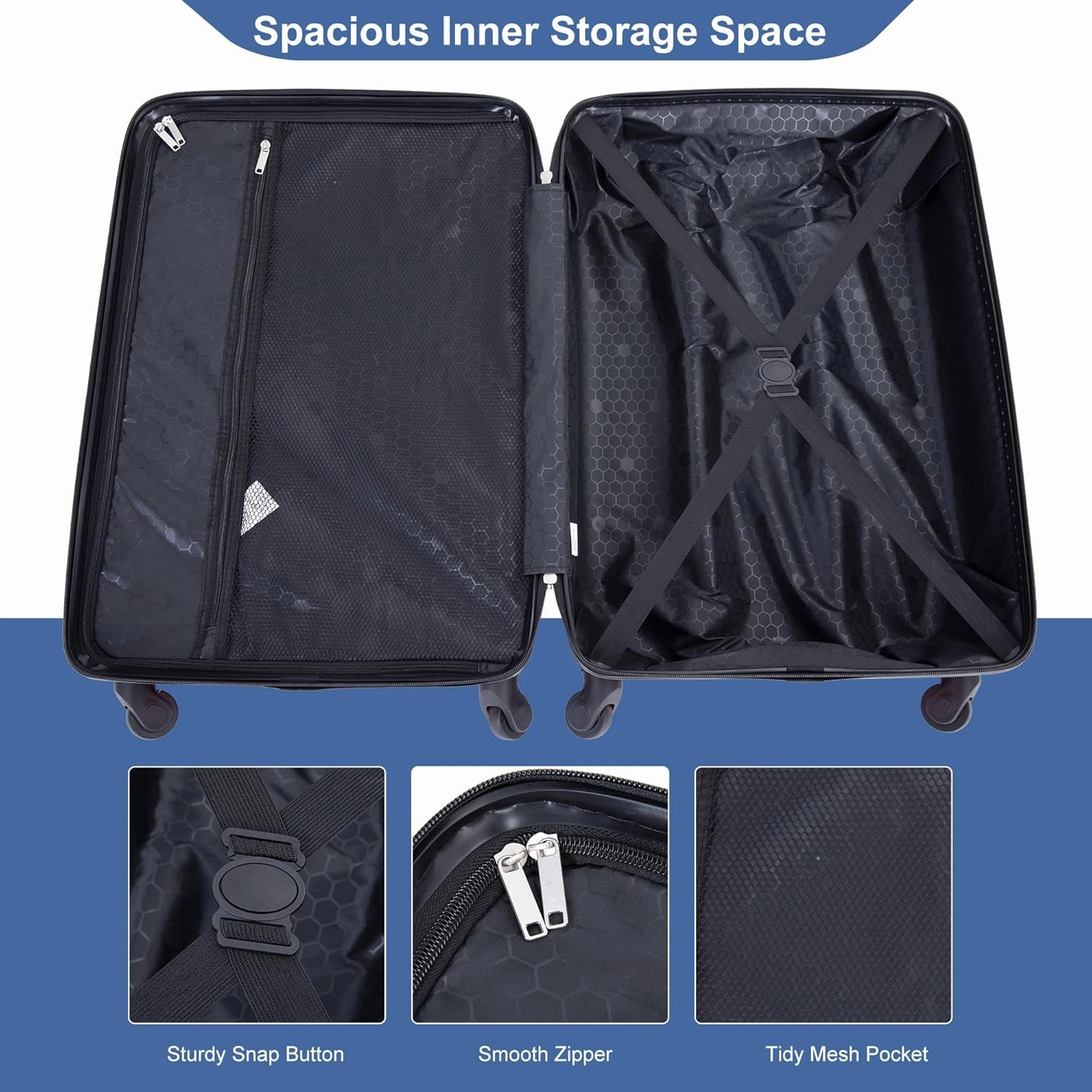Travelhouse 4 Piece Luggage Sets Travel Suitcase, Large Capacity Lightweight Luggage Sets with TSA Lock & Spinner Wheels, Clearance Carry On Luggage Suitcase Set (BLUE, 4 piece luggage set)