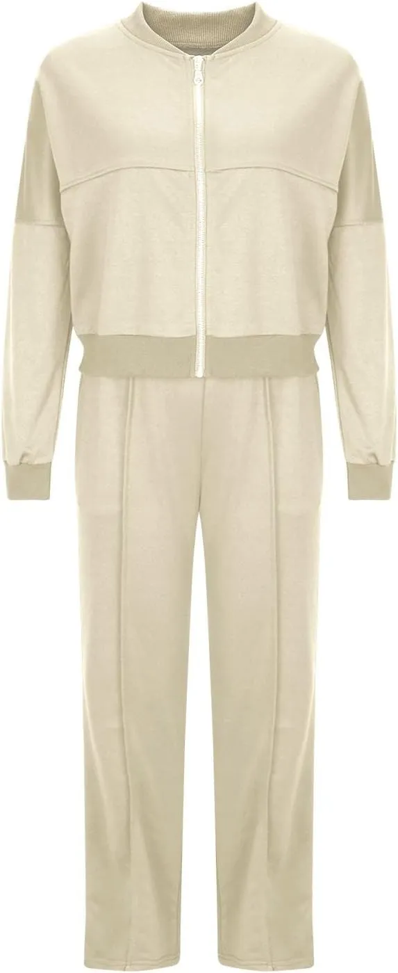 Two Piece Sets for Women Going Out Solid Zipper Sweatsuits Casual Straight Leg Pants Set 2 Piece Travel Outfits