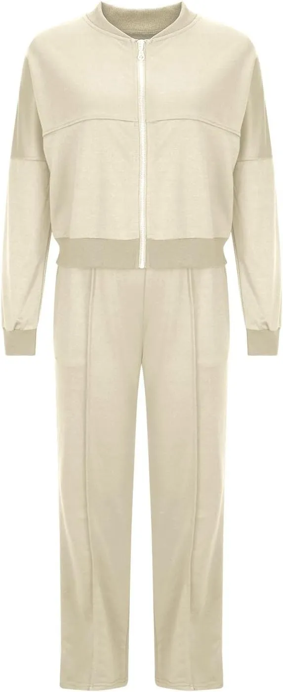 Two Piece Sets for Women Going Out Solid Zipper Sweatsuits Casual Straight Leg Pants Set 2 Piece Travel Outfits