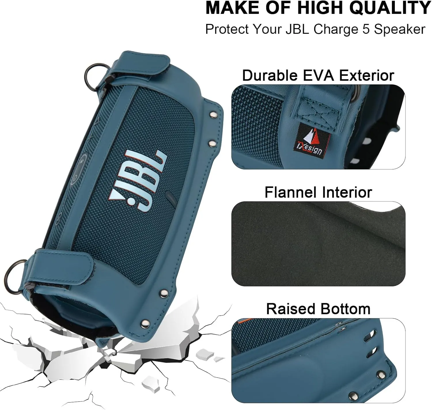 TXEsign Travel Carrying Case Compitable with Charge 4/Charge 5 Portable Speaker, EVA Travel Protective Case Cover Speaker Case with Adjustable Shoulder Strap (Blue)