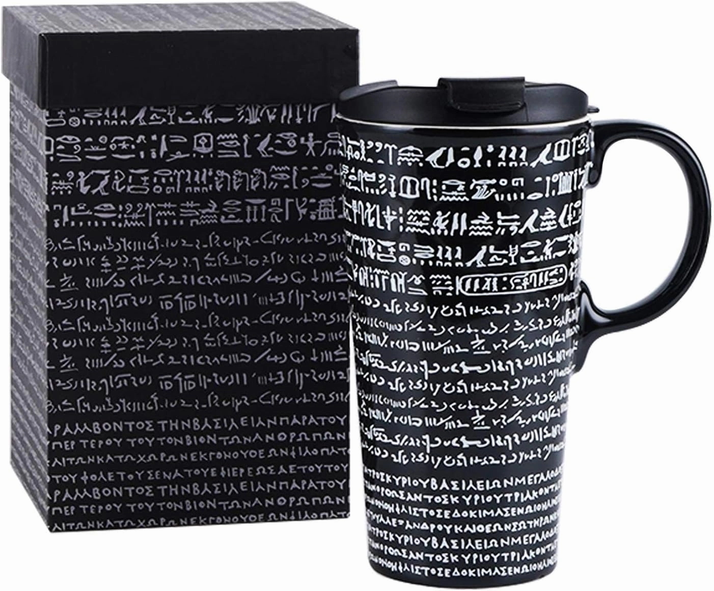 TZSSP Coffee Ceramic Mug Travel Mug Porcelain Latte Tea Cup With Lid 17oz. Rosetta Stone,Black