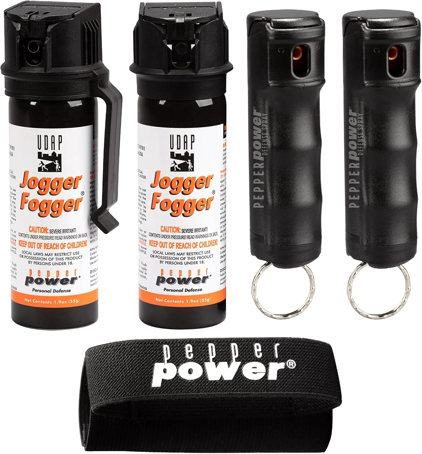 UDAP Pepper Power Jogger Fogger OC Compact Self Defense Pepper Spray with Holster, Clip and Mini Keychain, Travel Size for Runners, PSD, 5 Piece Pack