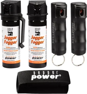 UDAP Pepper Power Jogger Fogger OC Compact Self Defense Pepper Spray with Holster, Clip and Mini Keychain, Travel Size for Runners, PSD, 5 Piece Pack