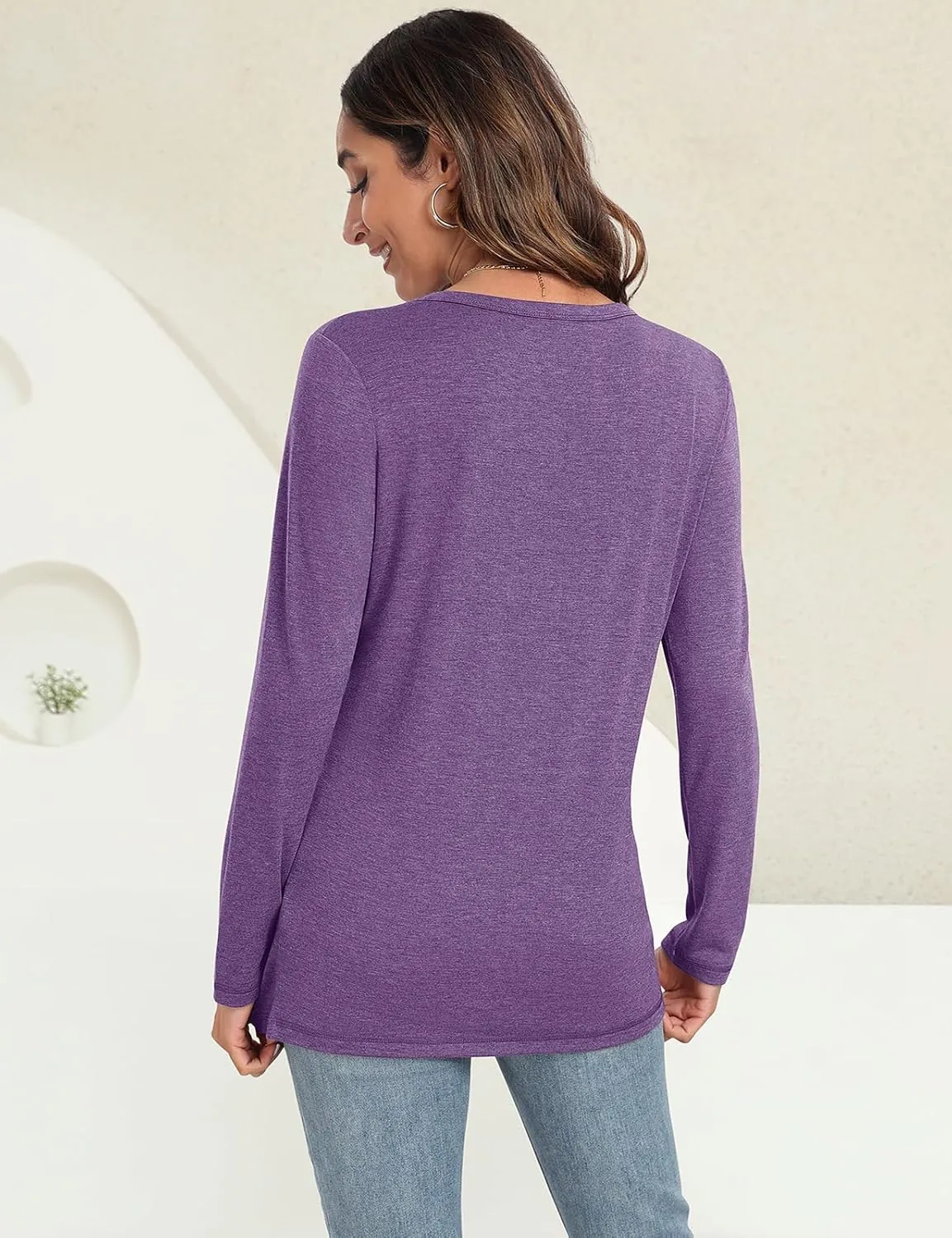 UEU Womens Long Sleeve Tops Crew Neck Casual Pleated Shirts Fashion Dressy Tunic Blouses 2025 Trendy Fall Clothes