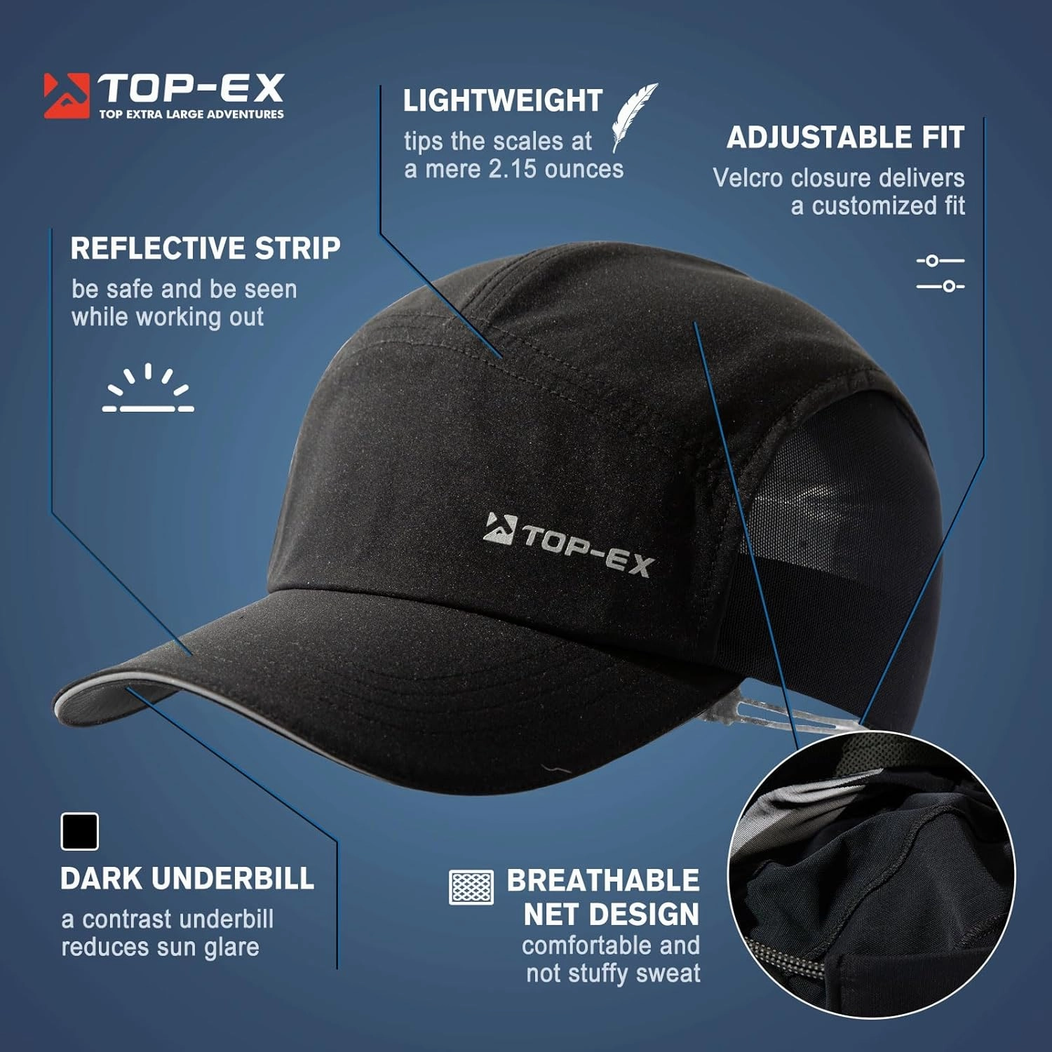 Unisex Oversized XL/XXL Quick-Dry Cooling Sports Cap Mesh Running Hiking Golf Tennis Outdoor Hat